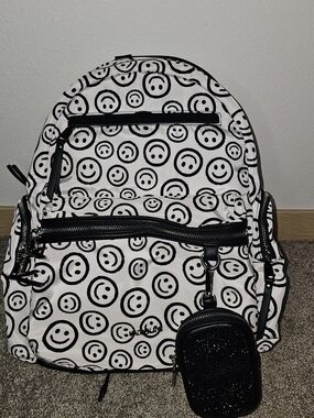 Smiley Print Mini Backpack - Black & White